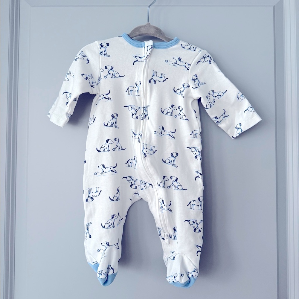Little Me Blue and White Baby Footie